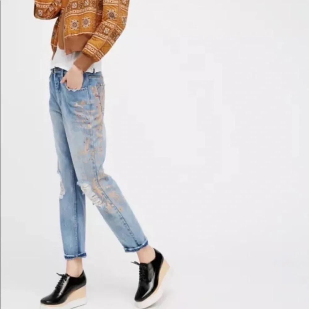 Free People gold stencil distressed jeans